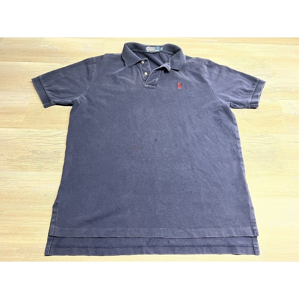 Polo Ralph Lauren Men Custom Fit Mesh‎ Pony Logo Shirt Navy Blue Red Pony sz L